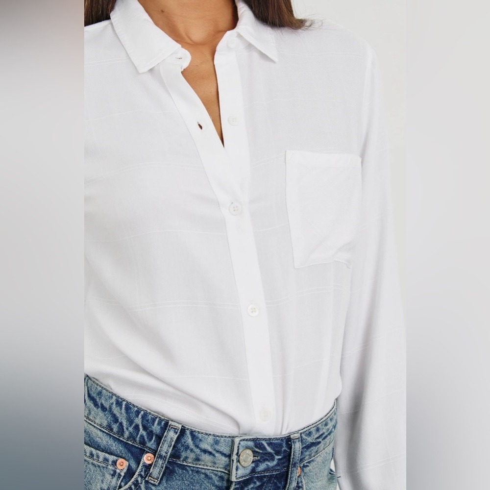 RAILS Twill Rayon Hunter Long Sleeve Button Down Shirt in Ivory Check Size Small - Picture 4 of 12